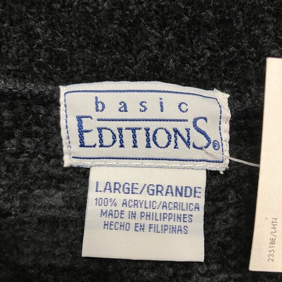 NWT Basic Editions Black Velour V-Neck Sweater Size Large - Picture 2 of 8